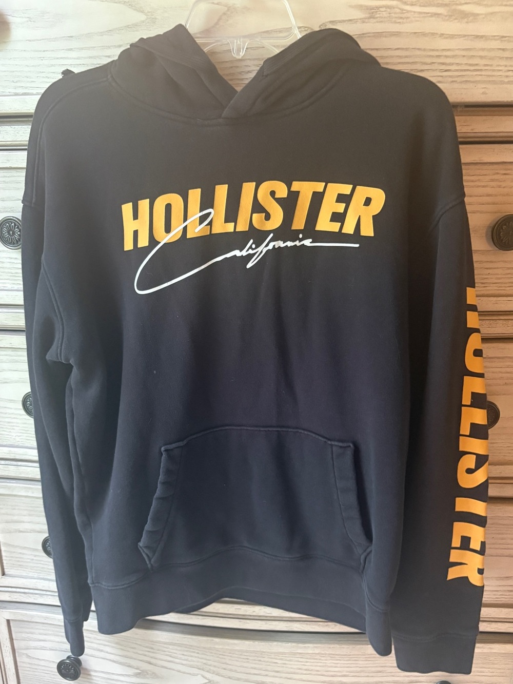 Hollister California Graphic Hoodie Black Yellow Gold Mens Large